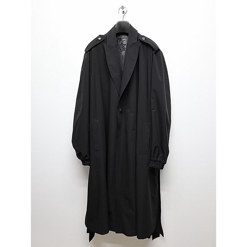 (予約品）9月末〜10月入荷予定/kiryuyrik・キリュウキリュウ/Taffeta Drape Chester Coat/Blackの画像