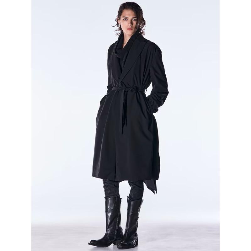 (予約品）9月末〜10月入荷予定/kiryuyrik・キリュウキリュウ/Taffeta Drape Chester Coat/Blackの画像
