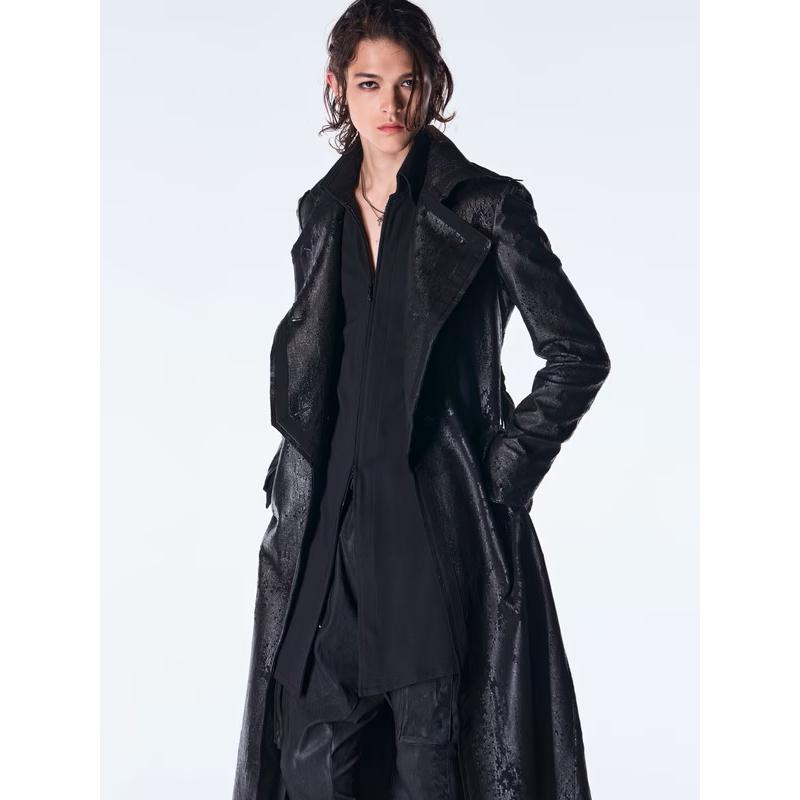 (予約品）11月末〜12月入荷予定/kiryuyrik・キリュウキリュウ/Cross Dot Fleece Long Napoleon Coat/Blackの画像