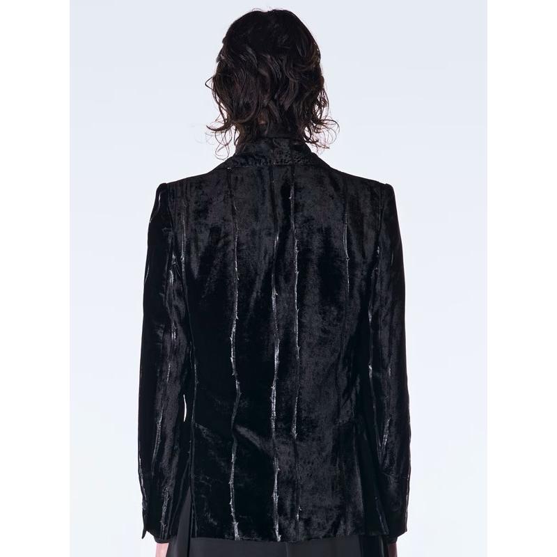 (予約品）10月末〜11月入荷予定/kiryuyrik・キリュウキリュウ/TOGE Velvet Peaked Jacket/Blackの画像