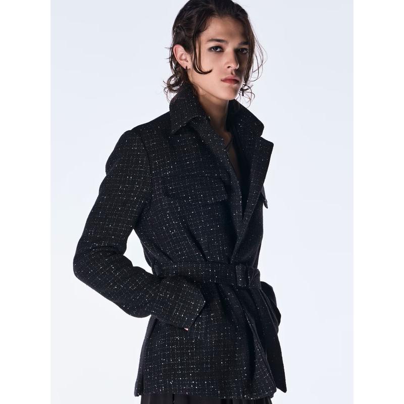 (予約品）11月末〜12月入荷予定/kiryuyrik・キリュウキリュウ/Tweed Fur Safari Blouson/Blackの画像