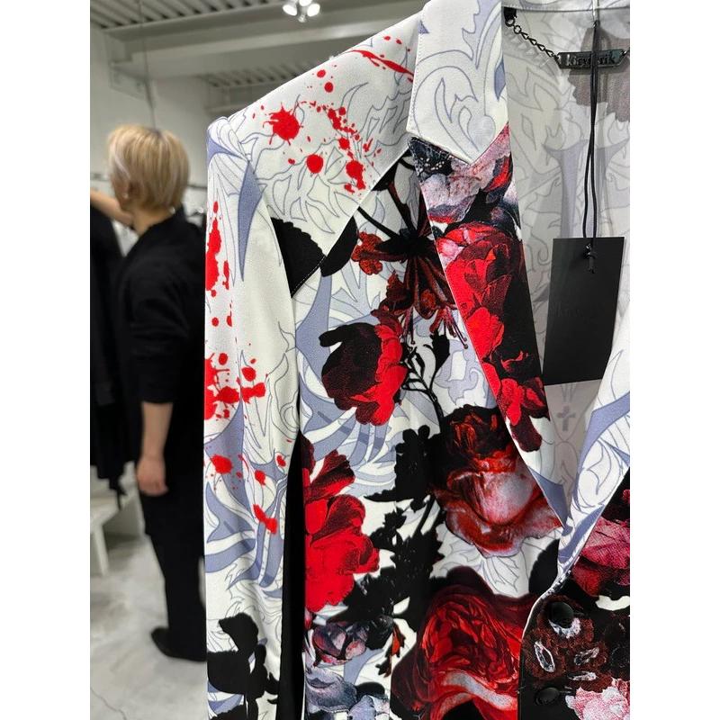 (予約品）9月末〜10月入荷予定/kiryuyrik・キリュウキリュウ/Goth Flora Suede Satin Flare Jacket/Whiteの画像