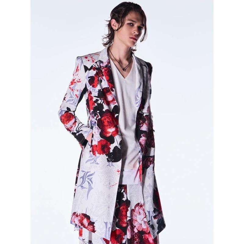 (予約品）9月末〜10月入荷予定/kiryuyrik・キリュウキリュウ/Goth Flora Suede Satin Flare Jacket/Whiteの画像