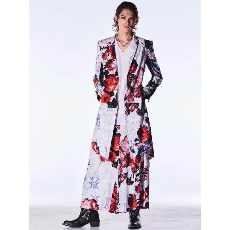 (予約品）9月末〜10月入荷予定/kiryuyrik・キリュウキリュウ/Goth Flora Suede Satin Flare Jacket/Whiteの画像