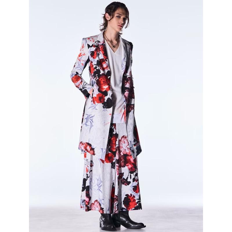 (予約品）9月末〜10月入荷予定/kiryuyrik・キリュウキリュウ/Goth Flora Suede Satin Flare Jacket/Whiteの画像