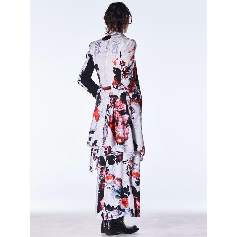 (予約品）9月末〜10月入荷予定/kiryuyrik・キリュウキリュウ/Goth Flora Suede Satin Flare Jacket/Whiteの画像