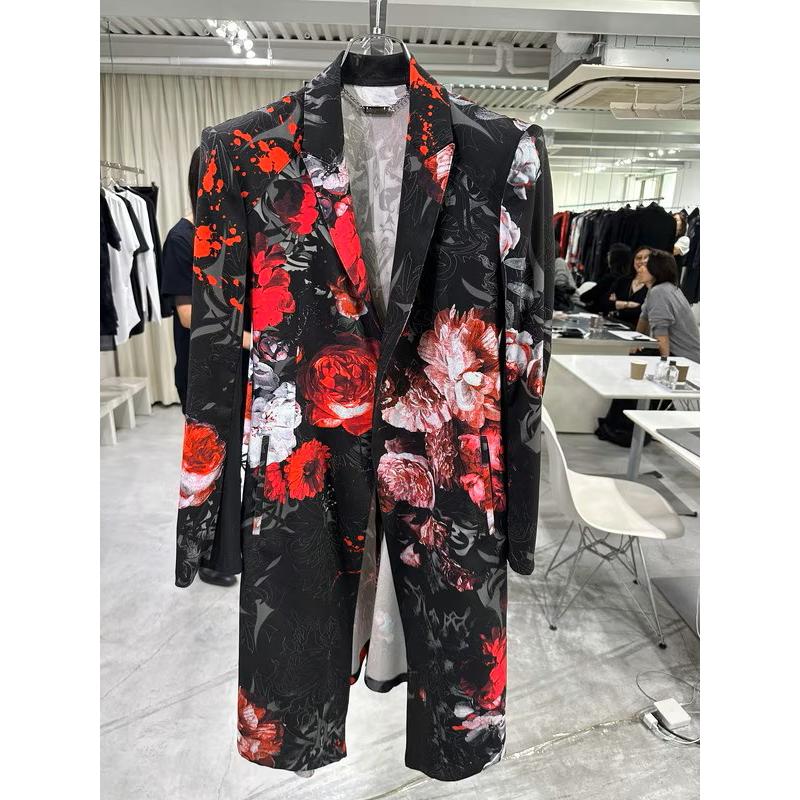 (予約品）9月末〜10月入荷予定/kiryuyrik・キリュウキリュウ/Goth Flora Suede Satin Flare Jacket/Blackの画像