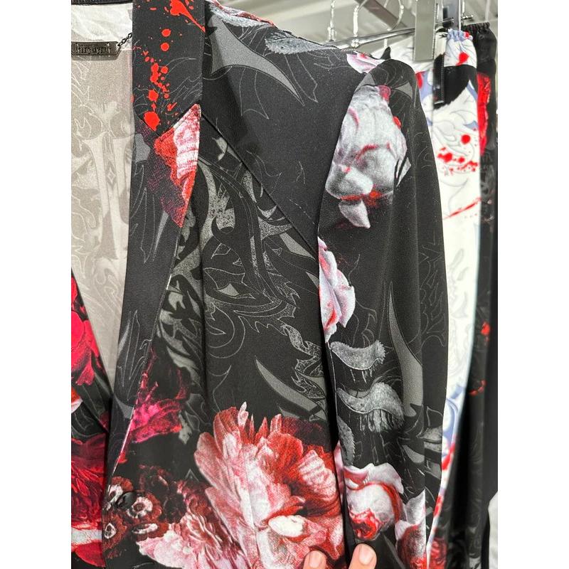 (予約品）9月末〜10月入荷予定/kiryuyrik・キリュウキリュウ/Goth Flora Suede Satin Flare Jacket/Blackの画像