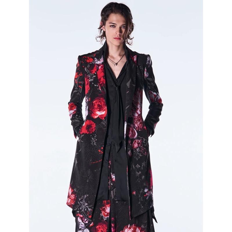 (予約品）9月末〜10月入荷予定/kiryuyrik・キリュウキリュウ/Goth Flora Suede Satin Flare Jacket/Blackの画像