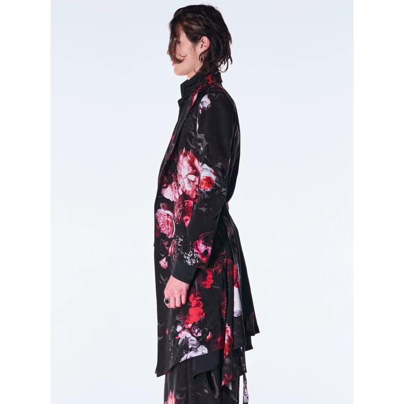 (予約品）9月末〜10月入荷予定/kiryuyrik・キリュウキリュウ/Goth Flora Suede Satin Flare Jacket/Blackの画像
