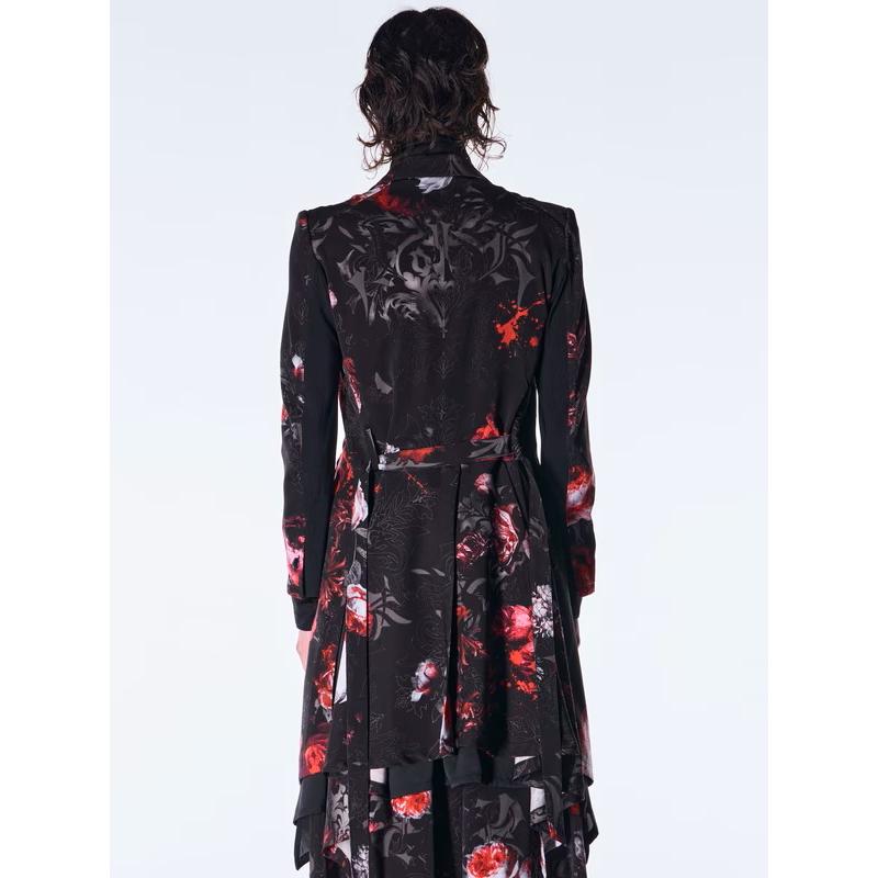 (予約品）9月末〜10月入荷予定/kiryuyrik・キリュウキリュウ/Goth Flora Suede Satin Flare Jacket/Blackの画像