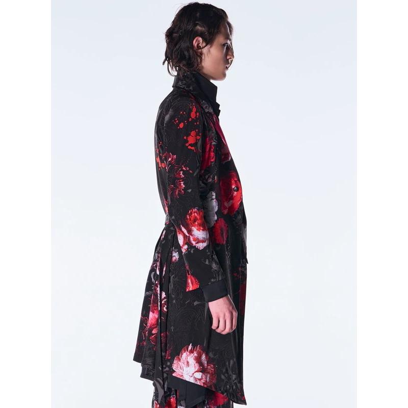 (予約品）9月末〜10月入荷予定/kiryuyrik・キリュウキリュウ/Goth Flora Suede Satin Flare Jacket/Blackの画像