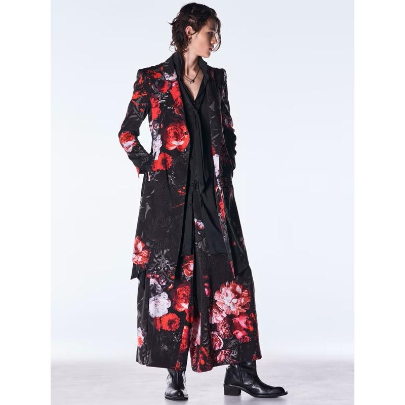 (予約品）9月末〜10月入荷予定/kiryuyrik・キリュウキリュウ/Goth Flora Suede Satin Flare Jacket/Blackの画像