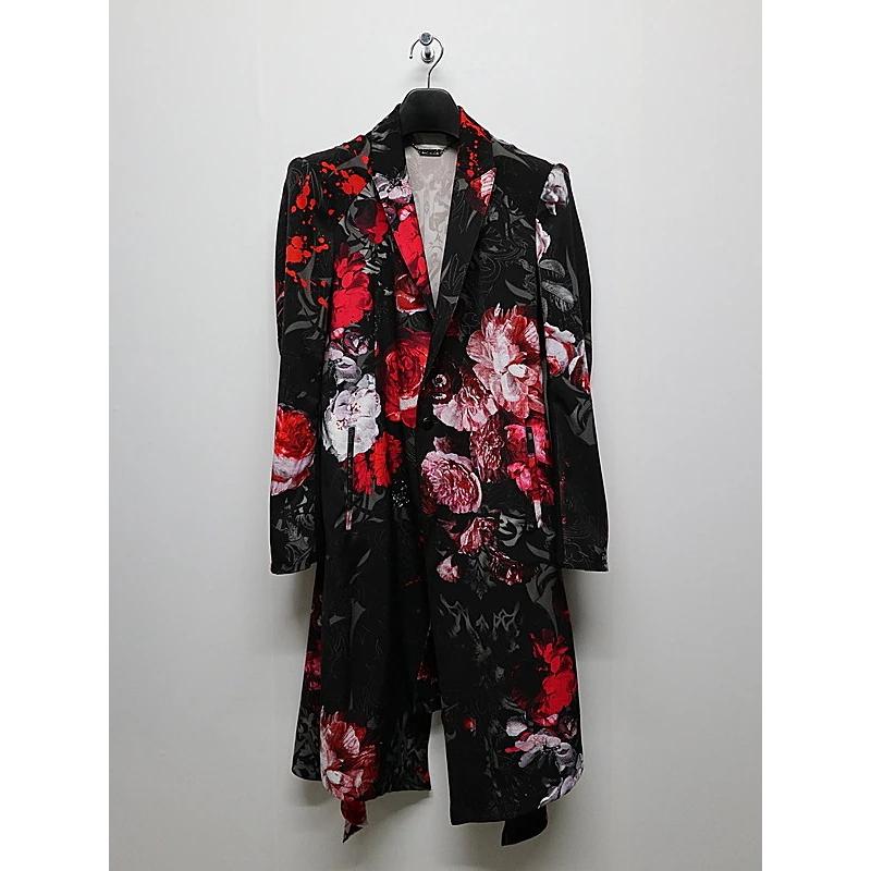 (予約品）9月末〜10月入荷予定/kiryuyrik・キリュウキリュウ/Goth Flora Suede Satin Flare Jacket/Blackの画像