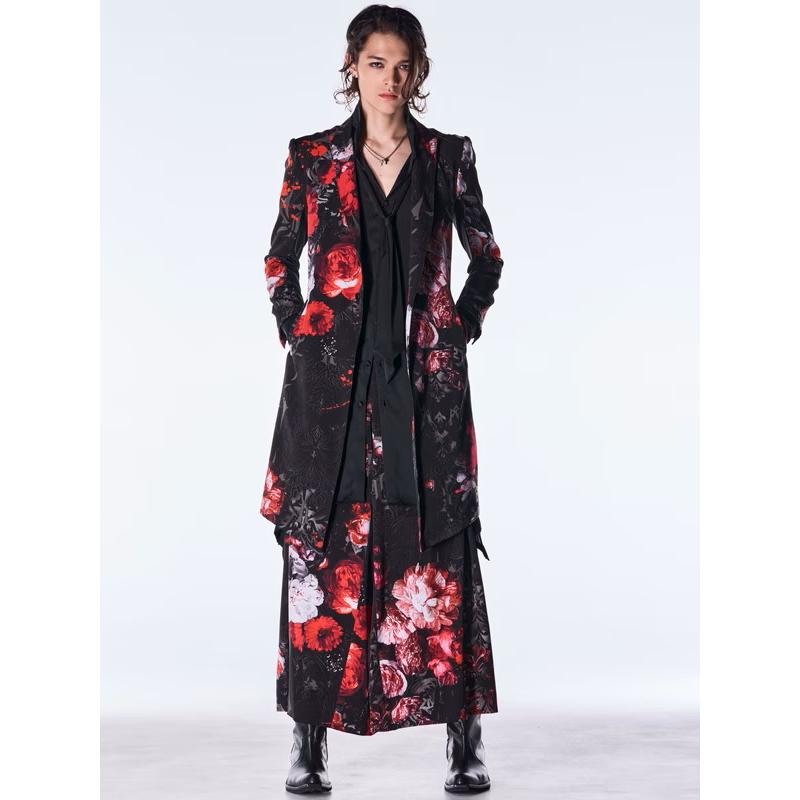 (予約品）9月末〜10月入荷予定/kiryuyrik・キリュウキリュウ/Goth Flora Suede Satin Flare Jacket/Blackの画像