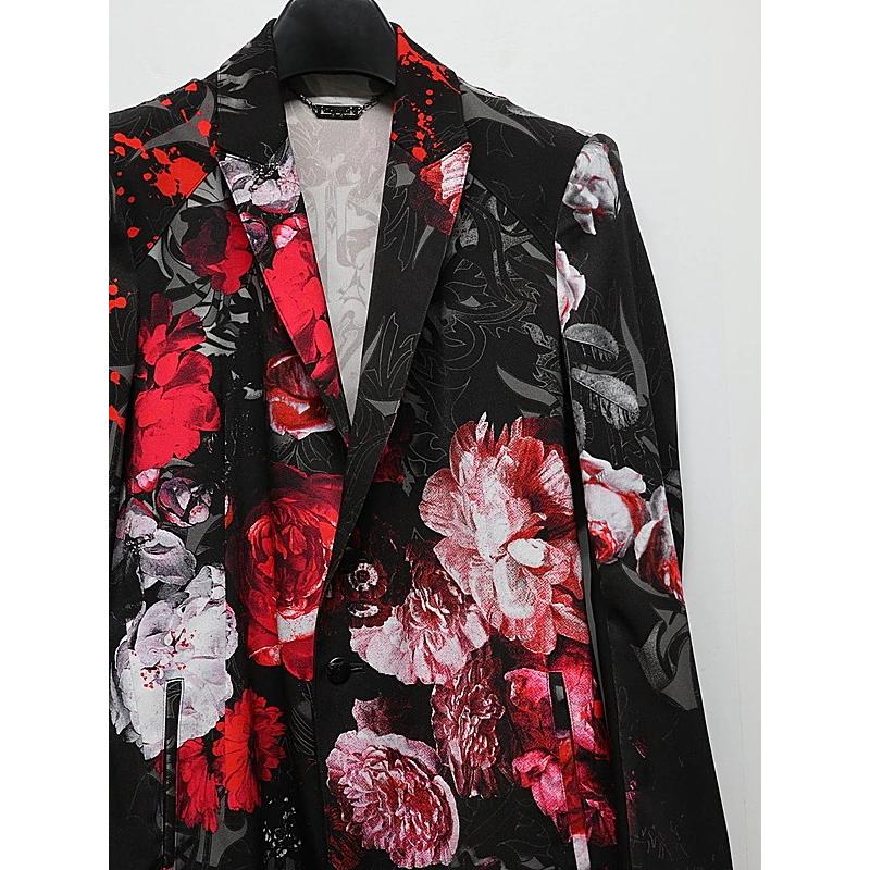 (予約品）9月末〜10月入荷予定/kiryuyrik・キリュウキリュウ/Goth Flora Suede Satin Flare Jacket/Blackの画像