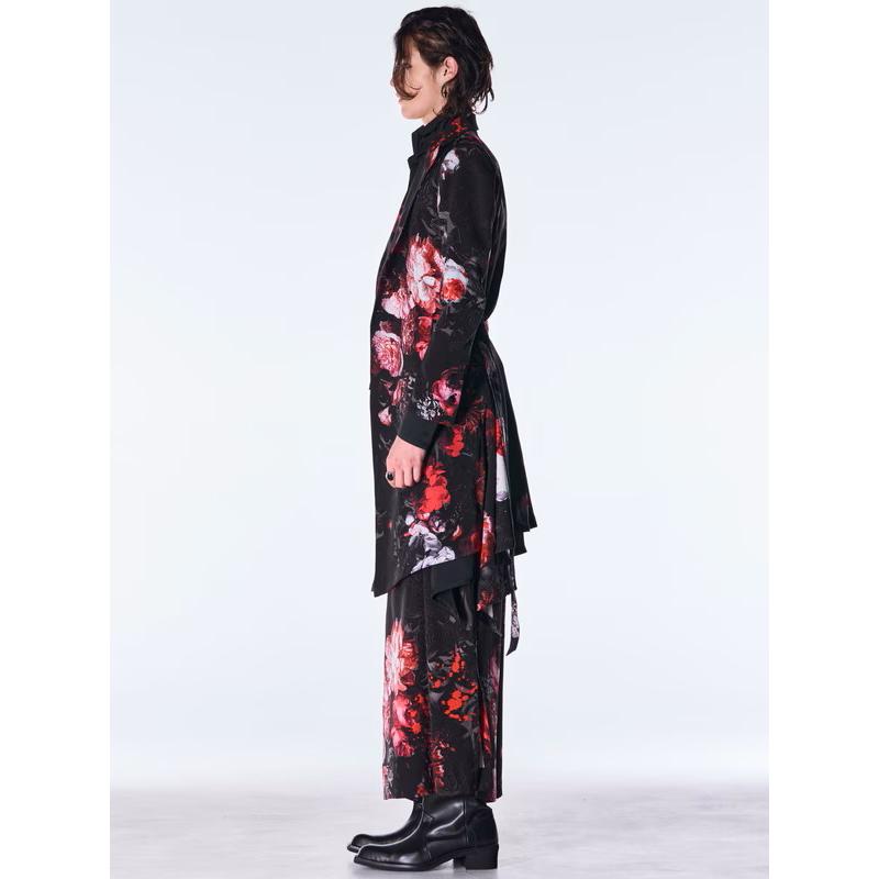 (予約品）9月末〜10月入荷予定/kiryuyrik・キリュウキリュウ/Goth Flora Suede Satin Flare Jacket/Blackの画像
