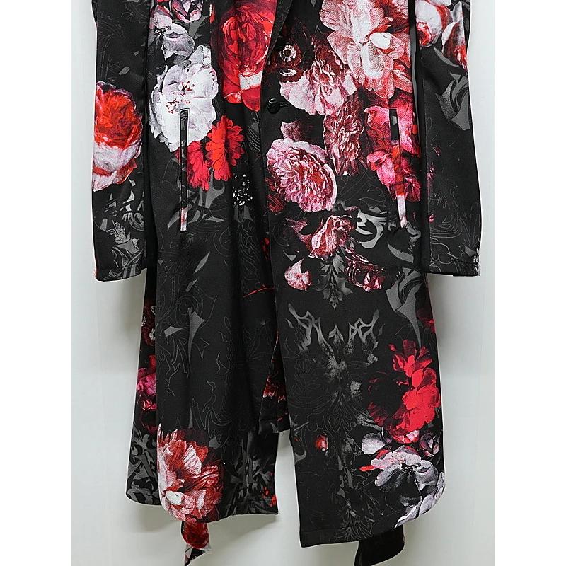 (予約品）9月末〜10月入荷予定/kiryuyrik・キリュウキリュウ/Goth Flora Suede Satin Flare Jacket/Blackの画像