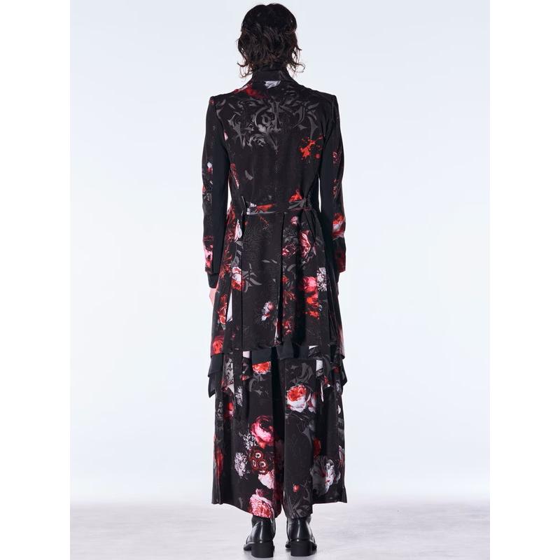 (予約品）9月末〜10月入荷予定/kiryuyrik・キリュウキリュウ/Goth Flora Suede Satin Flare Jacket/Blackの画像