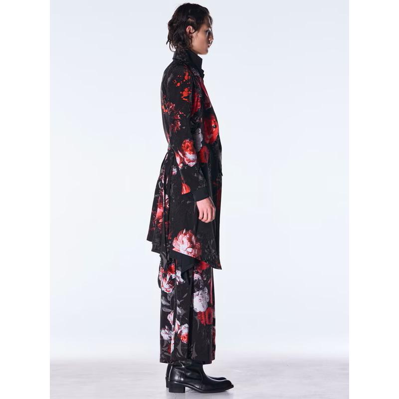 (予約品）9月末〜10月入荷予定/kiryuyrik・キリュウキリュウ/Goth Flora Suede Satin Flare Jacket/Blackの画像