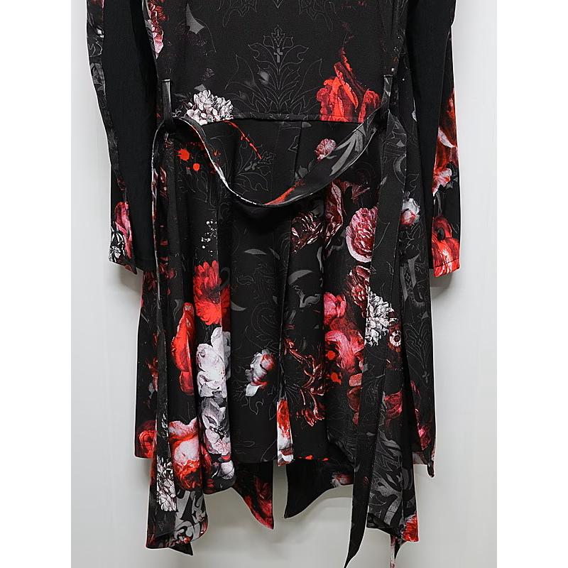 (予約品）9月末〜10月入荷予定/kiryuyrik・キリュウキリュウ/Goth Flora Suede Satin Flare Jacket/Blackの画像