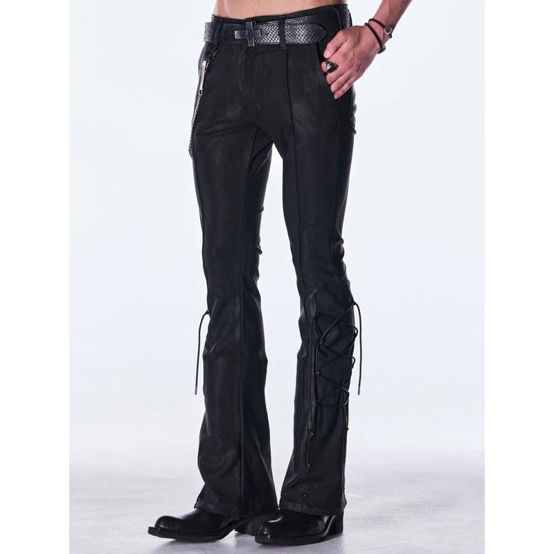 (予約品）11月末〜12月入荷予定/kiryuyrik・キリュウキリュウ/High Tension Jersey Lace Up Flare Pants/Blackの画像