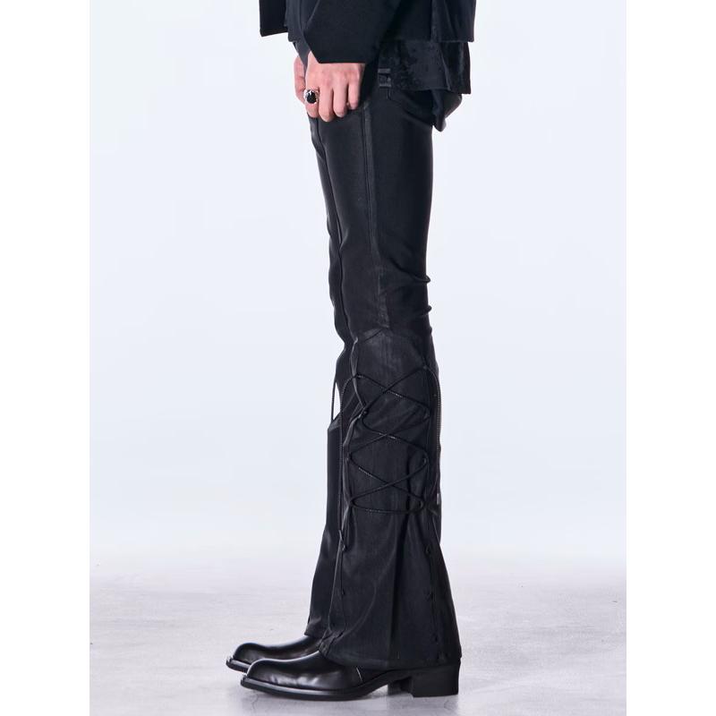 (予約品）11月末〜12月入荷予定/kiryuyrik・キリュウキリュウ/High Tension Jersey Lace Up Flare Pants/Blackの画像