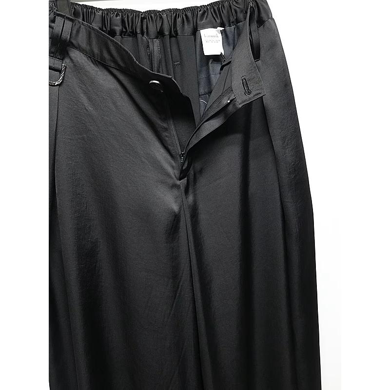 (予約品）8月末〜9月入荷予定/kiryuyrik・キリュウキリュウ/Vintage Satin Wide Tuck Slacks/Blackの画像