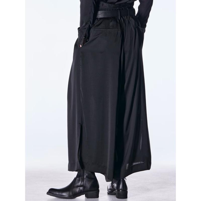 (予約品）8月末〜9月入荷予定/kiryuyrik・キリュウキリュウ/Vintage Satin Wide Tuck Slacks/Blackの画像