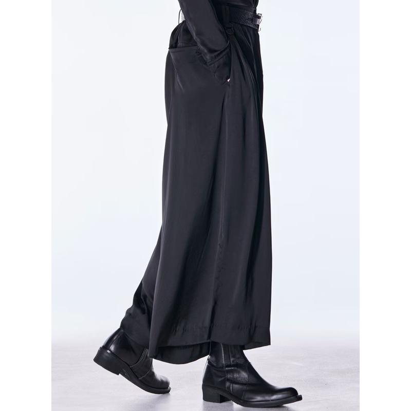 (予約品）8月末〜9月入荷予定/kiryuyrik・キリュウキリュウ/Vintage Satin Wide Tuck Slacks/Blackの画像