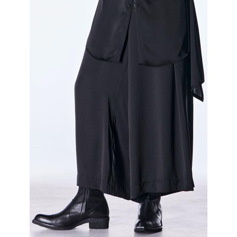 (予約品）8月末〜9月入荷予定/kiryuyrik・キリュウキリュウ/Vintage Satin Wide Tuck Slacks/Blackの画像