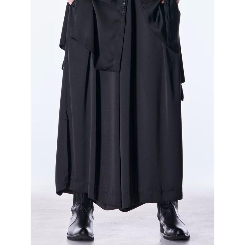 (予約品）8月末〜9月入荷予定/kiryuyrik・キリュウキリュウ/Vintage Satin Wide Tuck Slacks/Blackの画像