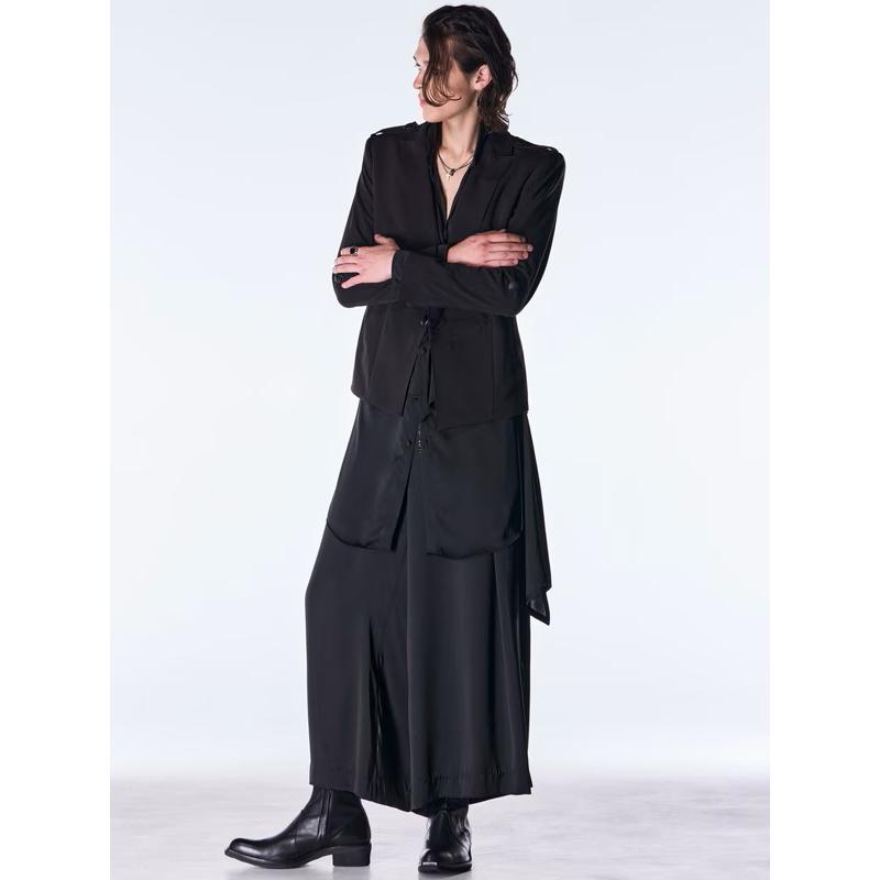 (予約品）8月末〜9月入荷予定/kiryuyrik・キリュウキリュウ/Vintage Satin Wide Tuck Slacks/Blackの画像