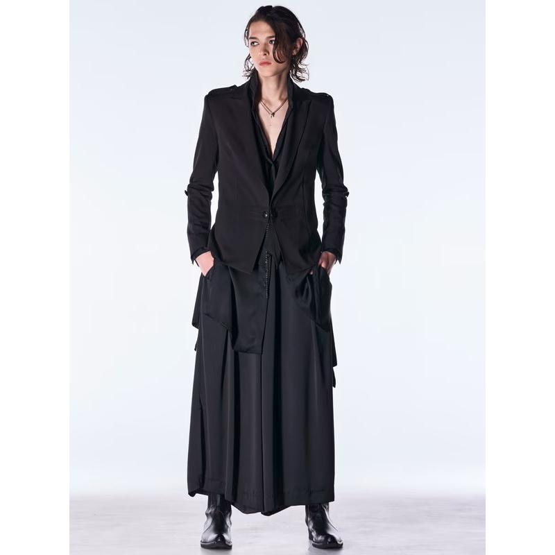 (予約品）8月末〜9月入荷予定/kiryuyrik・キリュウキリュウ/Vintage Satin Wide Tuck Slacks/Blackの画像