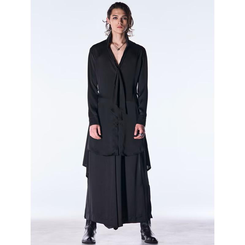 (予約品）8月末〜9月入荷予定/kiryuyrik・キリュウキリュウ/Vintage Satin Wide Tuck Slacks/Blackの画像