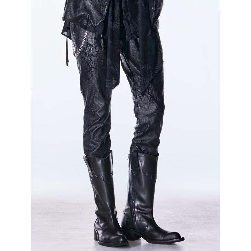 (予約品）11月末〜12月入荷予定/kiryuyrik・キリュウキリュウ/Cross Dot Fleece Boots Cut Slacks/Blackの画像