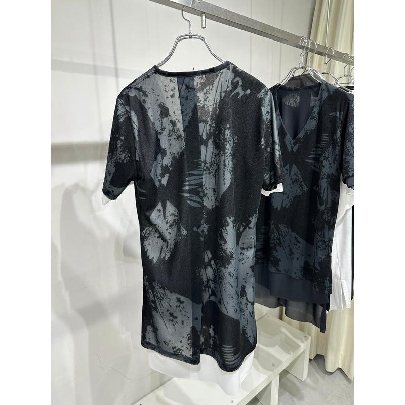 (予約品）8月末〜9月入荷予定/kiryuyrik・キリュウキリュウ/Opal Mesh Layered T-Shirt/BlackWhiteの画像