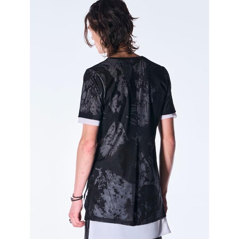 (予約品）8月末〜9月入荷予定/kiryuyrik・キリュウキリュウ/Opal Mesh Layered T-Shirt/BlackWhiteの画像