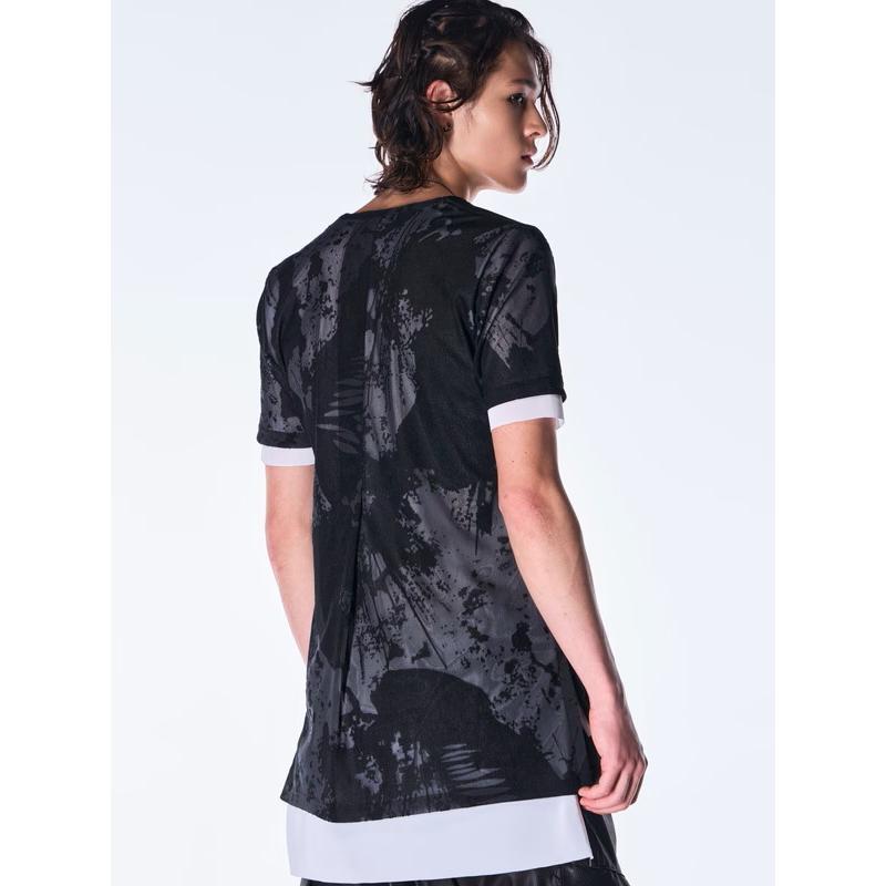(予約品）8月末〜9月入荷予定/kiryuyrik・キリュウキリュウ/Opal Mesh Layered T-Shirt/BlackWhiteの画像