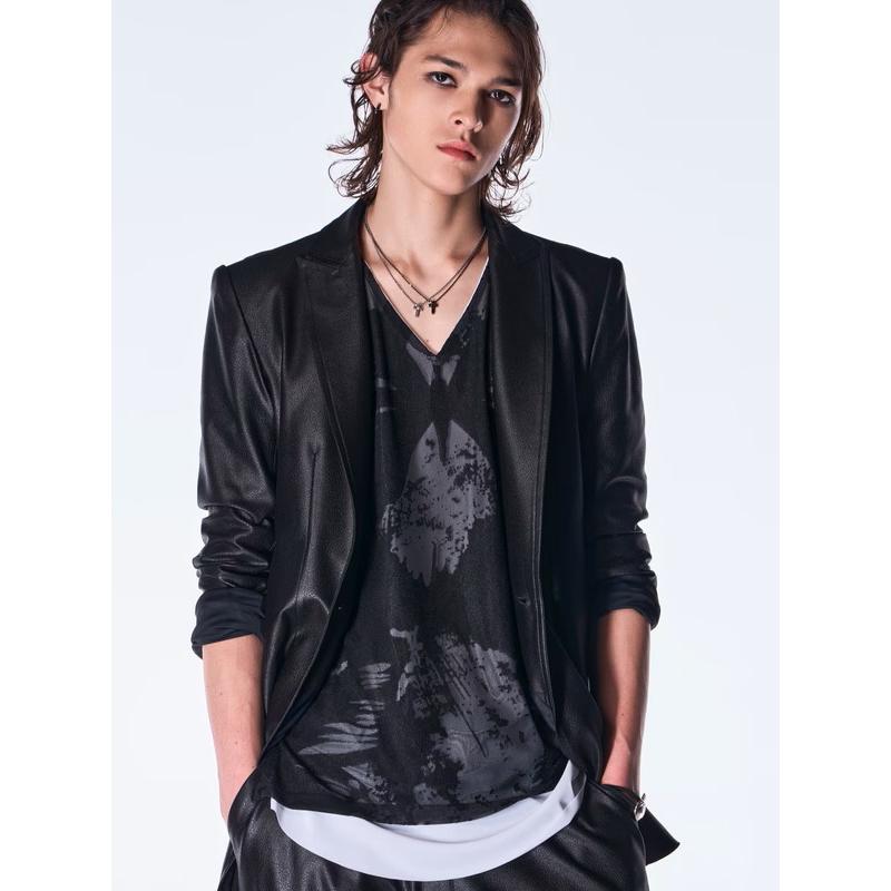 (予約品）8月末〜9月入荷予定/kiryuyrik・キリュウキリュウ/Opal Mesh Layered T-Shirt/BlackWhiteの画像