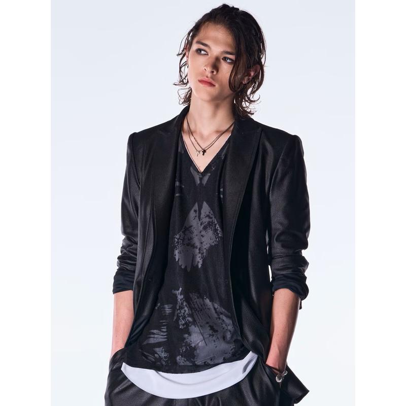 (予約品）8月末〜9月入荷予定/kiryuyrik・キリュウキリュウ/Opal Mesh Layered T-Shirt/BlackWhiteの画像