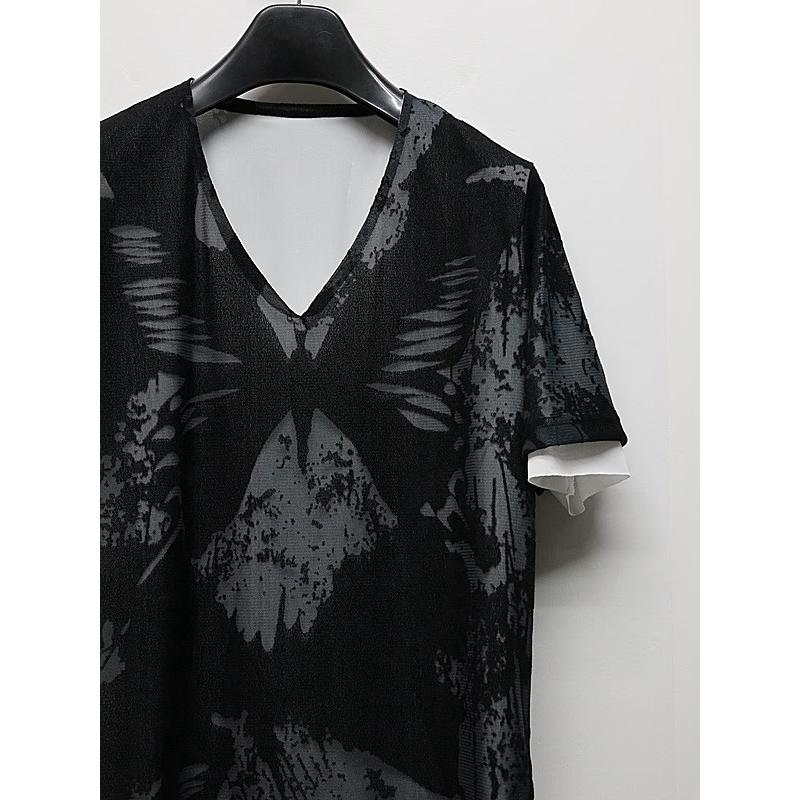 (予約品）8月末〜9月入荷予定/kiryuyrik・キリュウキリュウ/Opal Mesh Layered T-Shirt/BlackWhiteの画像