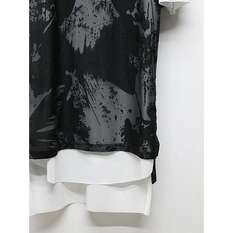 (予約品）8月末〜9月入荷予定/kiryuyrik・キリュウキリュウ/Opal Mesh Layered T-Shirt/BlackWhiteの画像