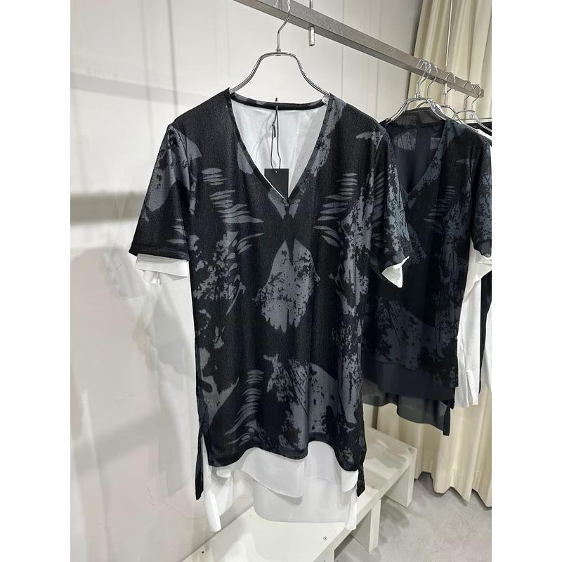(予約品）8月末〜9月入荷予定/kiryuyrik・キリュウキリュウ/Opal Mesh Layered T-Shirt/BlackWhiteの画像