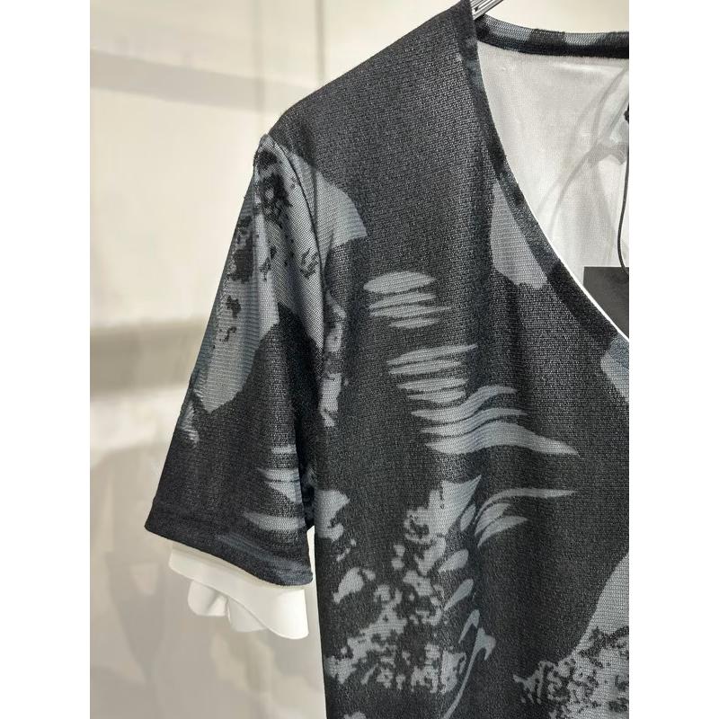 (予約品）8月末〜9月入荷予定/kiryuyrik・キリュウキリュウ/Opal Mesh Layered T-Shirt/BlackWhiteの画像
