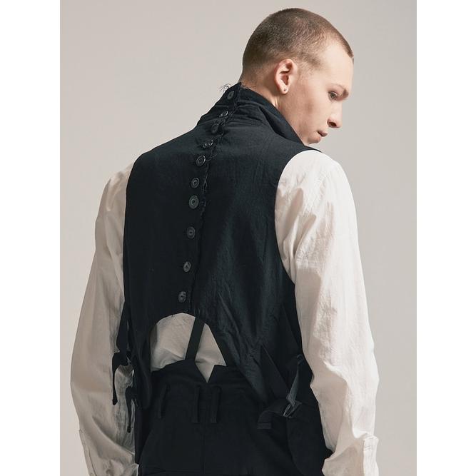 SALE30%OFF/nude:masahiko maruyama ・ヌード:マサヒコマルヤマ/Wool Cotton Twill VEST (MULTI BUTTONS ON THE BACK)/Black | nude:masahiko maruyama