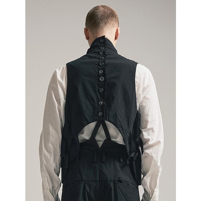 SALE30%OFF/nude:masahiko maruyama ・ヌード:マサヒコマルヤマ/Wool Cotton Twill VEST (MULTI BUTTONS ON THE BACK)/Black | nude:masahiko maruyama | 02