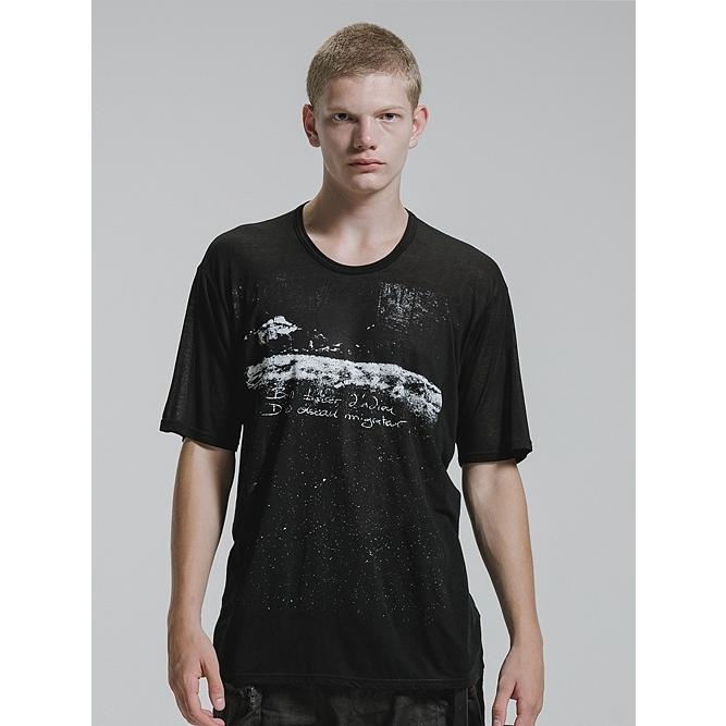 nude:masahiko maruyama ・ヌード:マサヒコマルヤマ/テンセル天竺 "渡り鳥” プリント半袖 Tシャツ/Black | nude:masahiko maruyama | 05