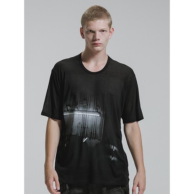 nude:masahiko maruyama ・ヌード:マサヒコマルヤマ/テンセル天竺 "メトロ" プリント半袖Tシャツ/Black | nude:masahiko maruyama | 04