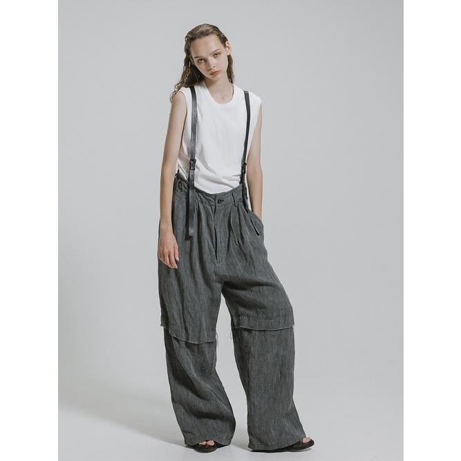 nude:masahiko maruyama・ヌード:マサヒコマルヤマ/リネン中白染天竺ドビーワイドパンツ（サスペンダー付 / 裾パーツ取外し可能）/Grey | nude:masahiko maruyama | 18